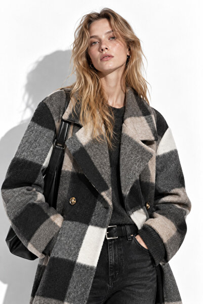 Generic Checked Midi Length coat with two buttons | Elegant style MB70102