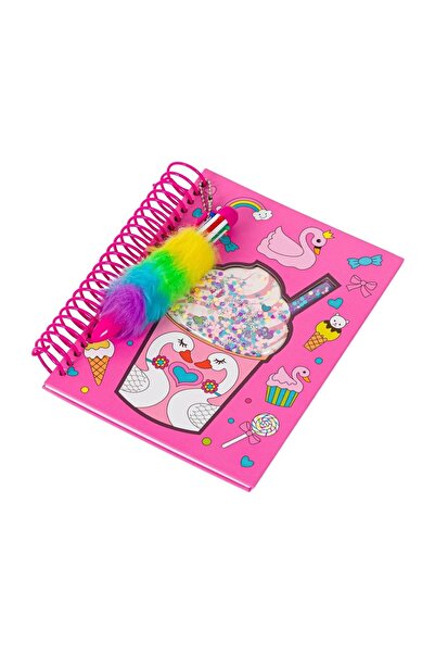 OEM Agendă cu Spirală Roz, Lebădă și Pix Pufos, 7,5x20,5 cm, 64 File