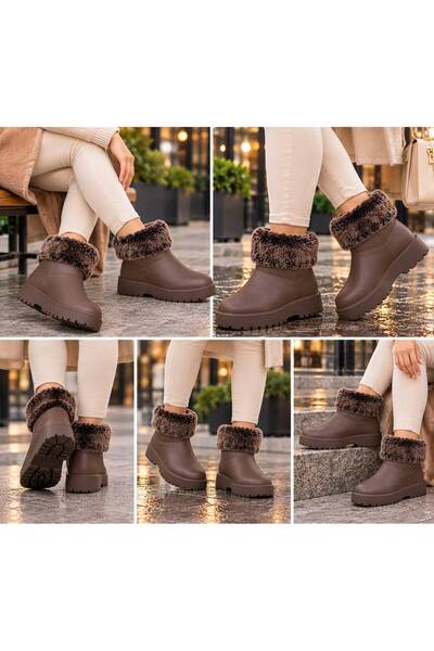 GKT SHOES حذاء نسائي نصف بوت من الفرو مقاوم للماء وخفيف الوزن وذو نعل مريح