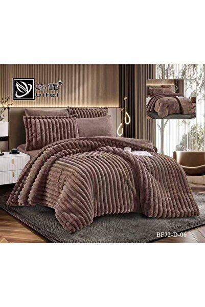 Generic لحاف شتوي نفرين فرو شعر الأرنب 6 قطع _ 200*200 _ مفرش سرير شتوي فرو م...