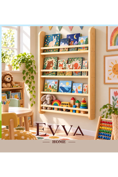 EVVA HOME 🌿 4 Katlı Montessori Çocuk Kitaplığı, Dikey Kütüphane, Hikaye Kita...