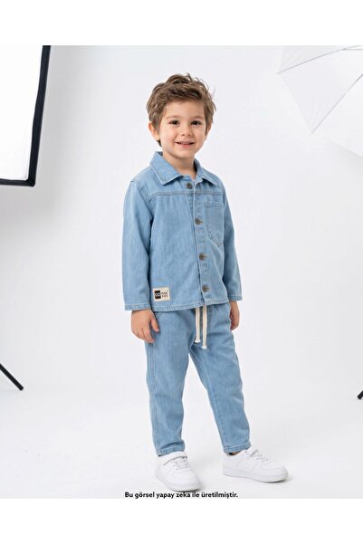 Ege Bebek Boy's Slim Fit 3-12 Years Old 2-Piece Denim Set, Stylish Set with D...