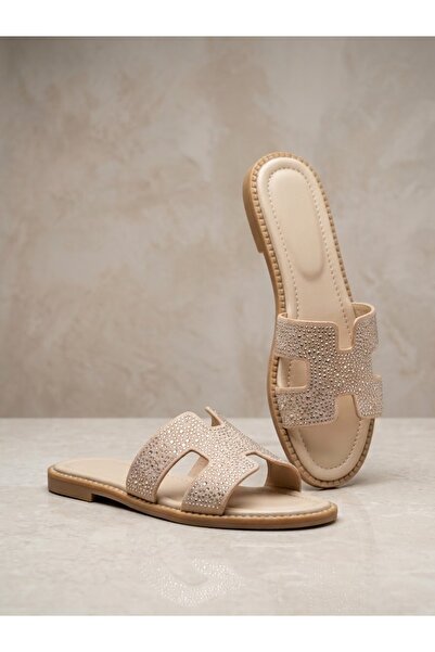 RİMES AYAKKABI Women's Daily Comfortable H Model Stoned Stylish Summer Slippers