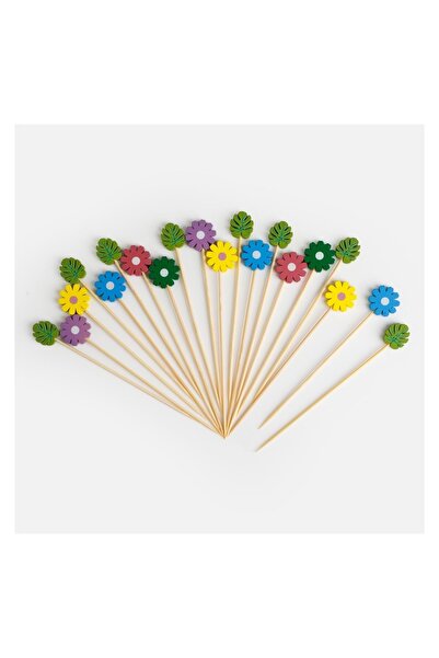 OEM Set 20 Scobitori Party din Bambus cu Margarete 11cm, Decor Petrecere