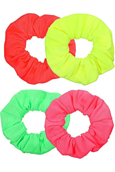 GENERAL Jersey Scrunchies 4 Pieces Neon Hair Scrunchies 80s Damage-Free Dentl...