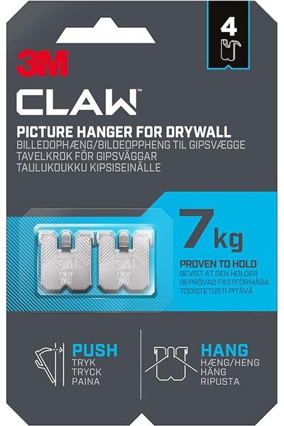 3M CLAW حامل صور من الجبس بورد 7 كجم، 4 حوامل، فولاذ، 3PH7-4UKN