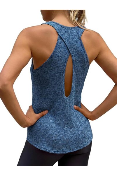 Fisoew Women's Cross Backless Tank Tops Racerback Sleeveless Yoga Shirt Open ...