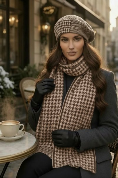 Givoria Set de tricotaje de iarnă pentru femei, cu model houndstooth, eșarfă ...