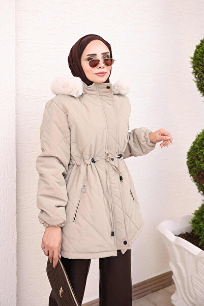 İmajButik Mink Hooded Waist-Tie Nova Coat