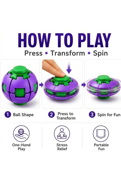 Generic Brand Ball Spinner Fidget Toy with Light | Sensory Stress Relief Fidget Toy for Kids & Adults - Purple Colour