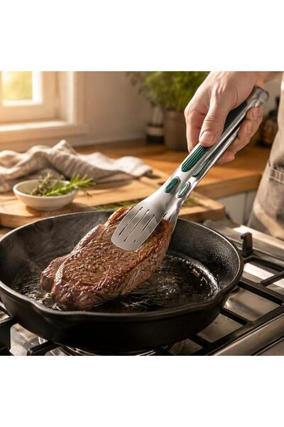 GENERAL 1Pcs 304 Stainless Steel Kitchen Tongs Non‑Slip Gripping Food Serving...