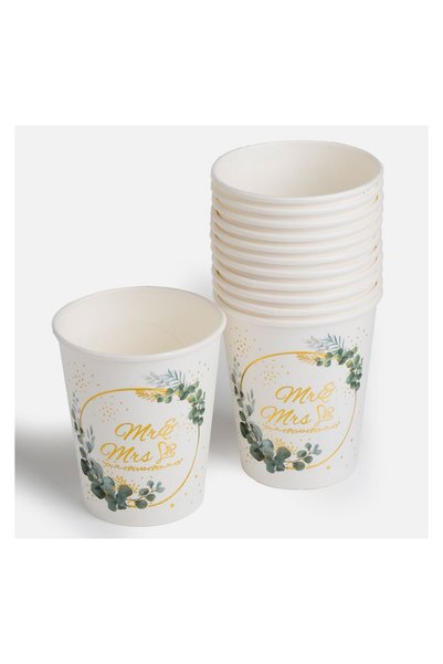 OEM Pahare de Petrecere din Carton Pentru Nunta Albe "Mr & Mrs" 240 ml - 12 buc.