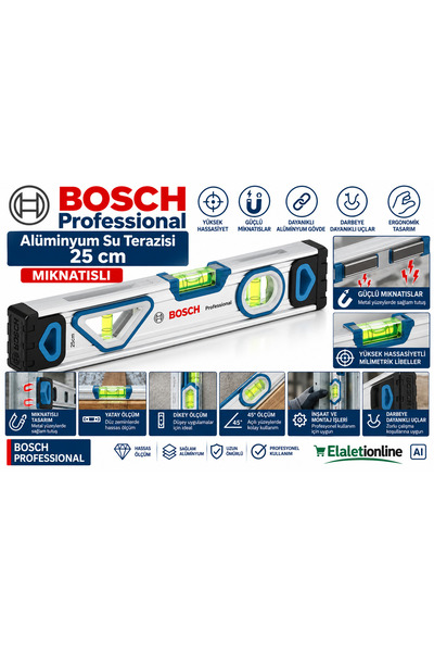 Bosch Professional 25 cm Mıknatıslı Su Terazisi Alüminyum Gövde 3 Libellalı Hassas Ölçüm Terazisi