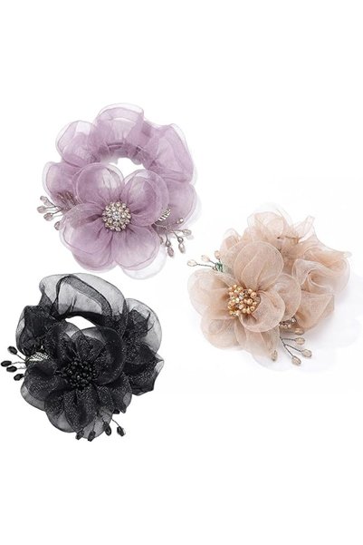 GENERAL Flower Scrunchies Decorative Hair Ties Rubber Bands Mesh Hair Scrunchie