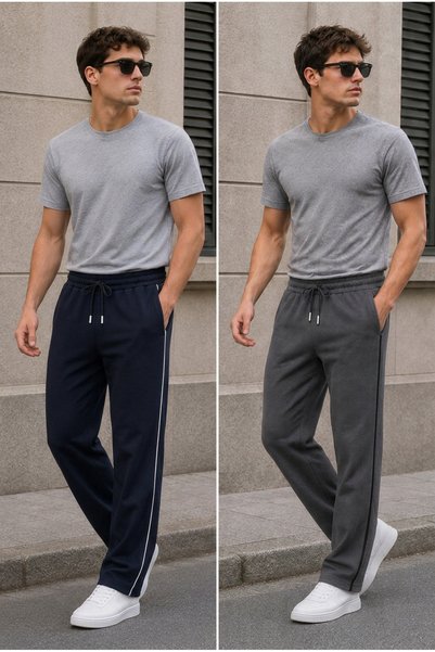 Zenvia Men's Navy Blue-Smoked Side-Piping Baggy Sweatpants Comfortable Fit