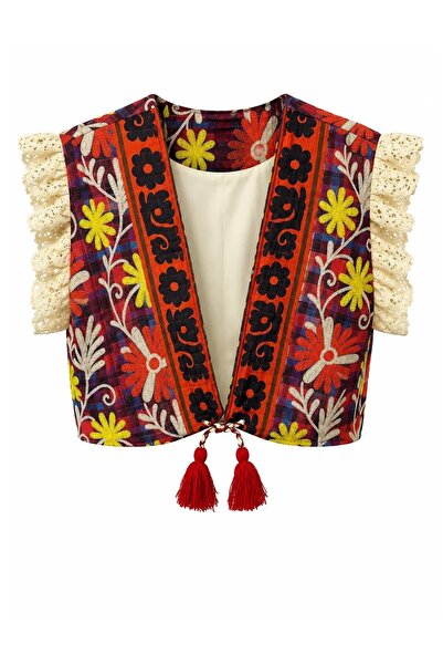 Laluvia Vestă cu model etnic brodat pe mâneci - 8682