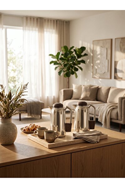 Generic Stainless Steel 1+1 Liter Tea and Coffee Set with Elegant and Modern Design for High-End Serving