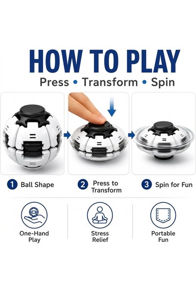 Generic Brand Ball Spinner Fidget Toy with Light | Sensory Stress Relief Fidget Toy for Kids & Adults - White Colour