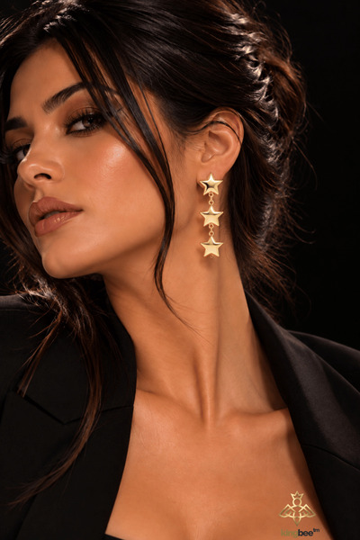 Neo Series Women's Gold Color 3-Star Figured Dangle Earrings – Stylish and Modern Design