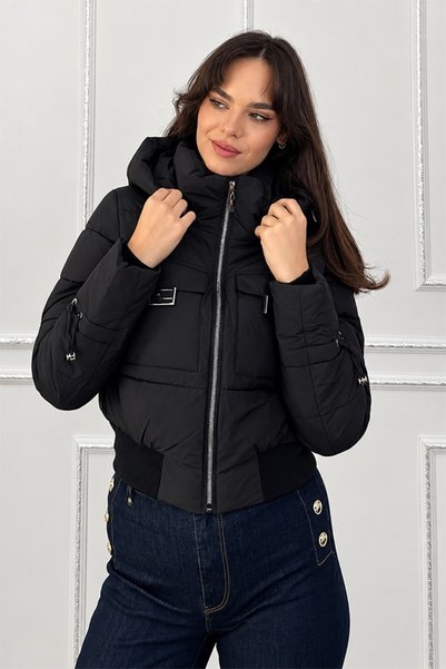 FashionForYou Geacă scurtă de damă ZARIA din fleece, matlasată, cu glugă și d...