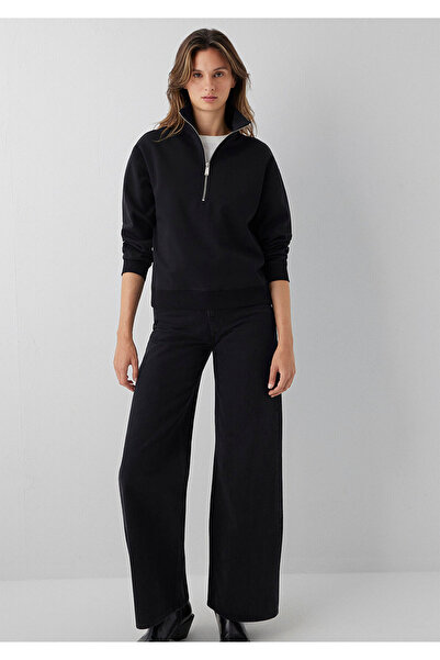 Mavi Black Interlock Sweatshirt with Half Zipper 1S10572-900