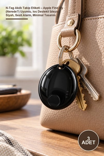 Yenilig 3 Adet N-Tag Akıllı Takip Etiketi – Apple Find My (Nerede?) Uyumlu, Ios Destekli İzleyici, Siyah, Sesli Alarm, Minimal Tasarım