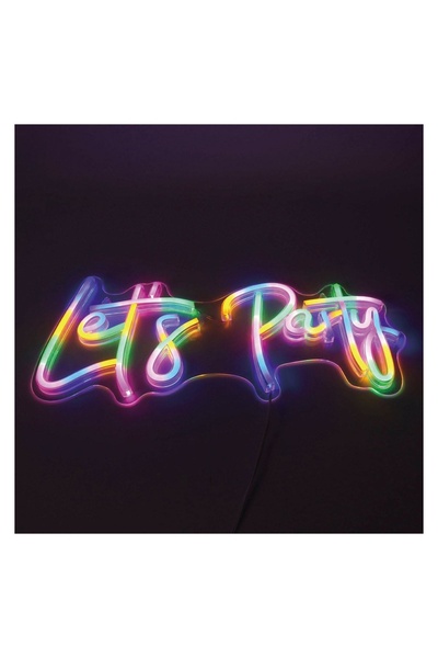 OEM Lampă LED Neon Colorată "Let's Party" 40x17,5cm cu USB, Decor de Petrecere