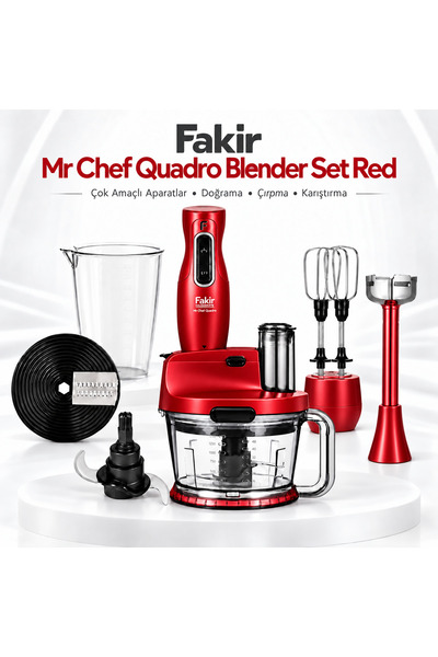 Fakir Mr. Chef Premium Blender Seti 1000W Güçlü Motor, 4 Bıçaklı Çelik Sistem, 1500 ml Doğrayıcı, 900 ml Ölçü Kabı, 2 Kademeli Hız, Turbo Fonksiyon, Rendeleme, Dilimleme ve Çırpma