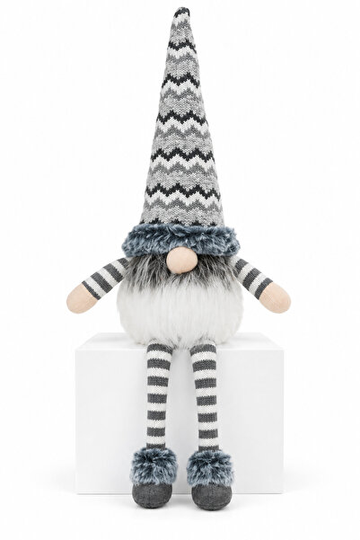 SBR Decorative Christmas gnome, 52 cm, white and gray, zigzag Patterned and h...