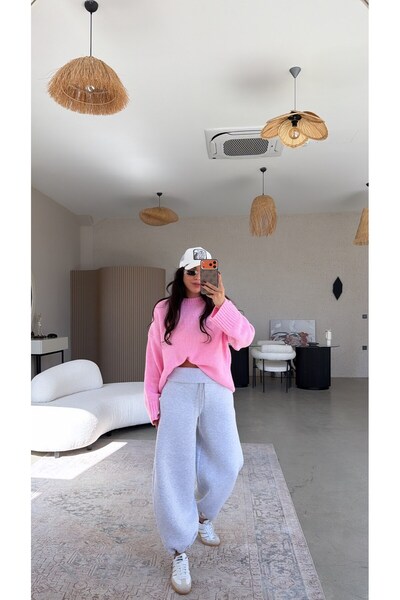 Buket Teke Gray Waist-Cut Layered Brshk Model Tracksuit