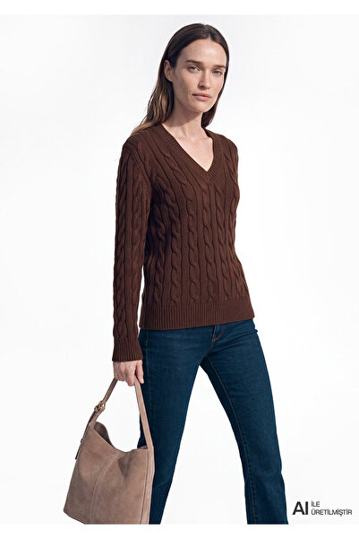 Mavi Silk Blend V-Neck Brown Sweater Slim Fit / Narrow Cut 1710720-88083