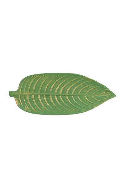OEM Suport Potpourri de Lemn Frunza Verde Brushed 45x18cm – pentru lumânări ș...