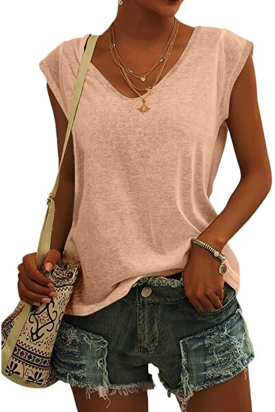 GENERAL Langwyqu Womens Cap Sleeve Blouses T-Shirt Casual Loose Fit Basic Shi...