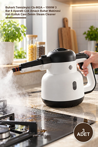 Yenilig 3 Adet Buharlı Temizleyici Cb-902A – 1500W 3 Bar 8 Aparatlı Çok Amaçlı Buhar Makinesi Halı Koltuk Cam Zemin Steam Cleaner