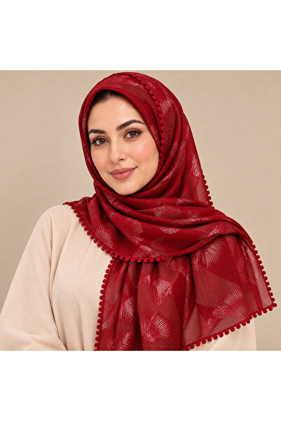 amaala ‎شال طرحة من البوليستر بنقشة زهرية لامعة وحواف مزركشة