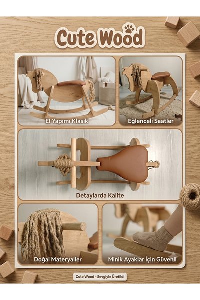 Cute&Wood Cute Wood Ahşap Sallanan At-Deri Koltuk, Konforlu & Pratik Tasarım