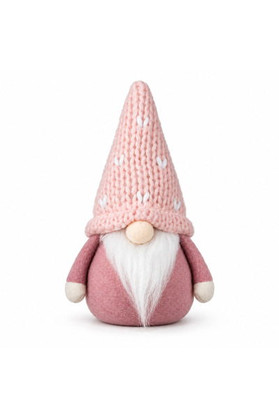 SBR Figurină decorativă Gnom de Crăciun, 17 cm, roz, cu căciulă tricotată și ...