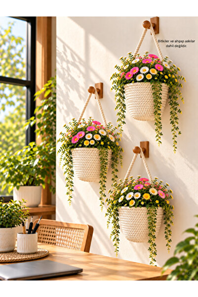 EGE ÖRGÜM 3-Piece Mini Basket 12X11 cm Decorative Basket Organizer Wall Baske...