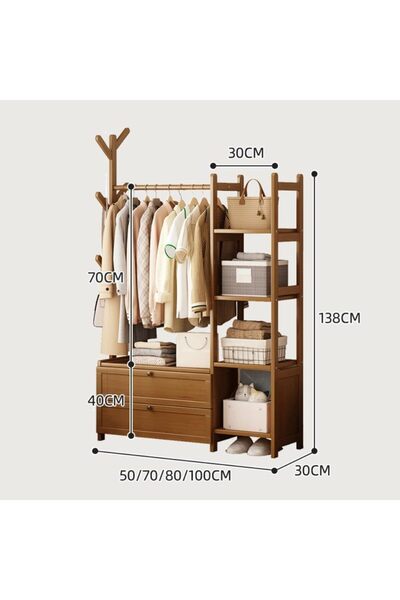 EAGL MART Garment Rack, Clothing Hanger Stand Shelf, Wooden Open Wardrobe wit...