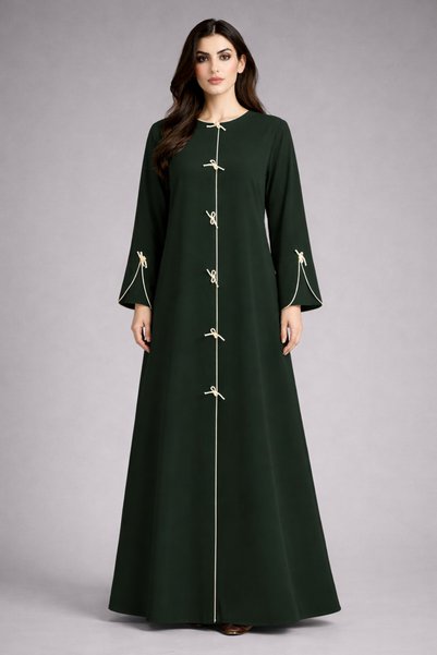 Msquare Fashion Green Korean Nida Abaya | Luxury Modest Wear with Contrast Pi...