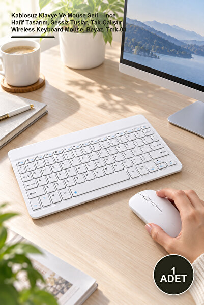Yenilig 1 Adet Kablosuz Klavye Ve Mouse Seti – İnce Hafif Tasarım, Sessiz Tuşlar, Tak-Çalıştır Wireless Keyboard Mouse, Beyaz, Tmk-04
