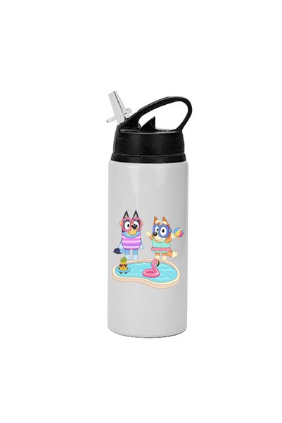 Photoretous Μπουκάλι Νερού Μπλούι 600ml Λευκό Μαύρο Καπάκι