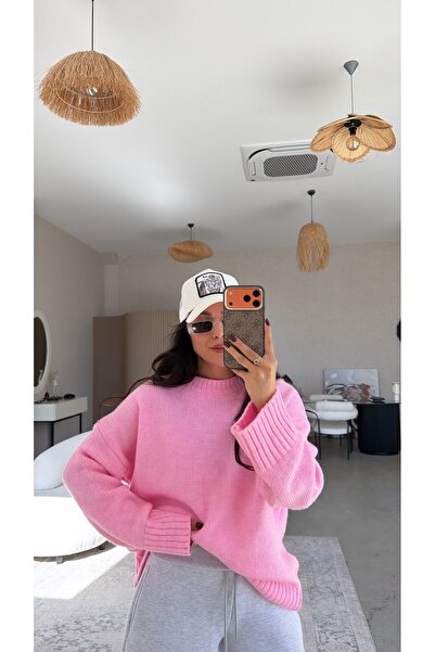 Buket Teke Pink Oversize Soft Texture Basic Sweater