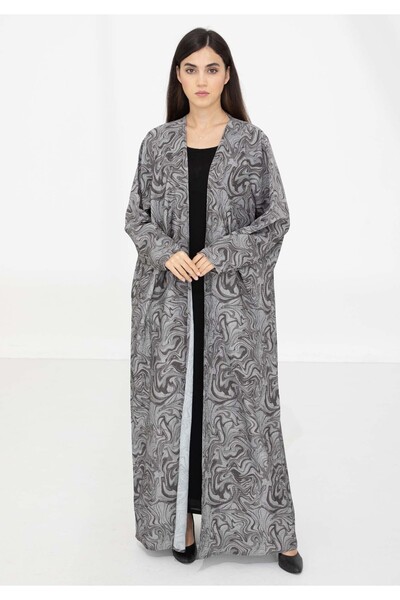 Msquare Fashion Marble-Printed Grey Pleated Abaya in Soft Fabric with Matchin...