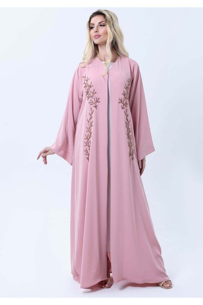 Msquare Fashion Pink Embroidered Abaya in Nida Fabric with Matching Sheila