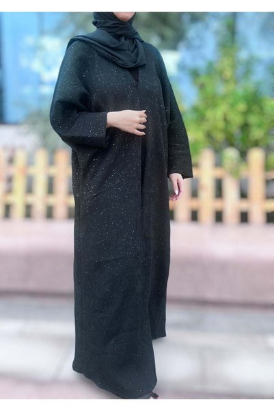Msquare Fashion Soft Forest Green Crepe Pleated Shimmer Abaya