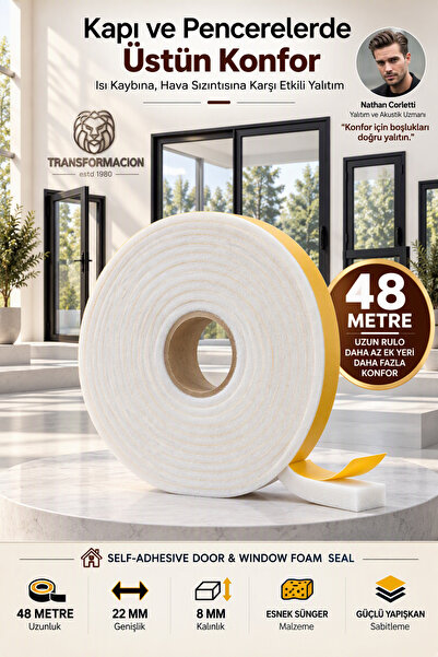 Transformacion 48 Meters Door Window Insulation Sponge 22X8 mm Adhesive Insul...