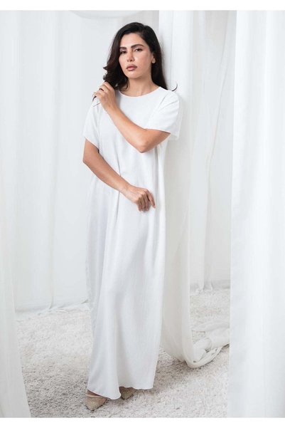 Msquare Fashion Off-White CEY Fabric Inner Slip Dress for Abaya