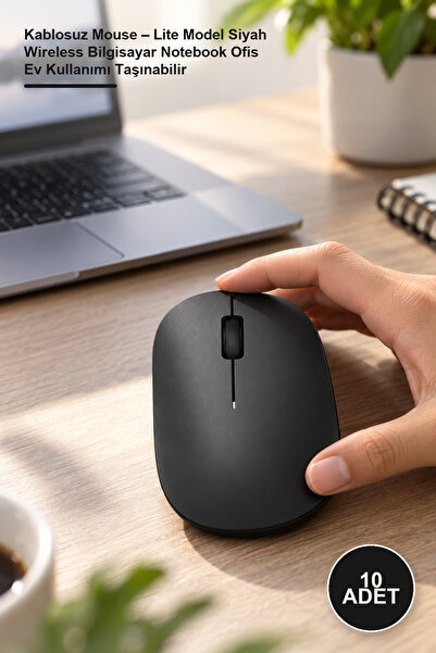Yenilig 10 Adet Kablosuz Mouse – Lite Model Siyah Wireless Bilgisayar Notebook Ofis Ev Kullanımı Taşınabilir