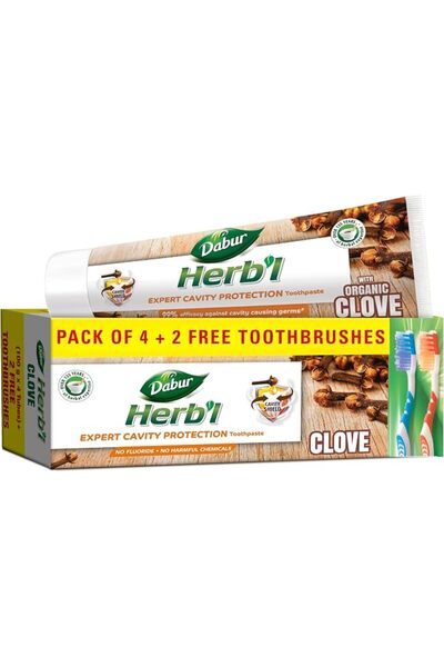 Dabur معجون أسنان عشبي بالقرنفل لحماية الأسنان من التسوس (150 جرام + فرشاة أس...